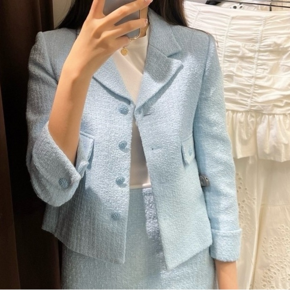 Zara baby blue tweed jacket
